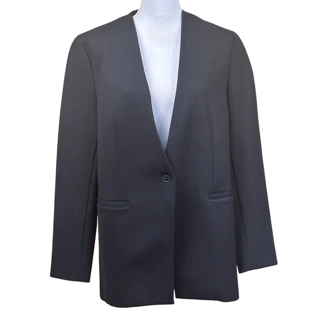 Spanx The Perfect Oversized Blazer Black Ponte Large Collarless Sleek Tailored